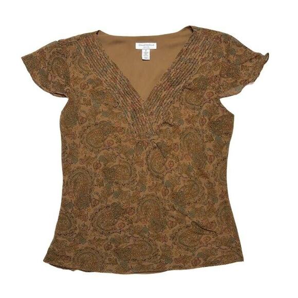 Charter Club Paisley Silk Blouse Pleated Multicolor Women's 8P Bohemian Retro - Picture 1 of 10